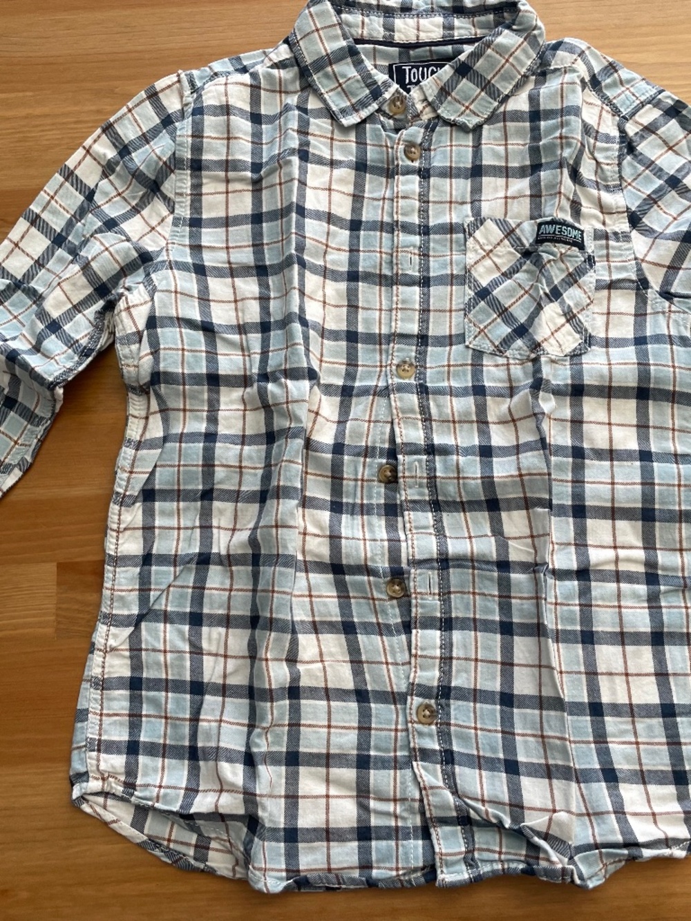 Blue, Brown & White Plaid Flannel Shirt | Kids Size 10 | Good Condition 🍂